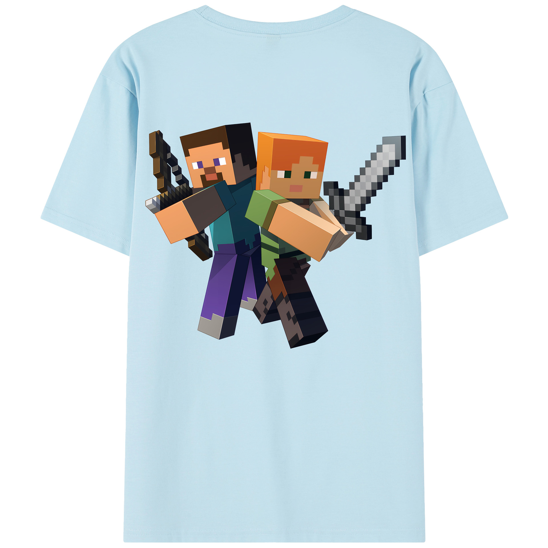 （画像用） マインクラフト ブロックの世界 Minecraft MC Block world 綿100％半袖Tシャツ（背面プリント）